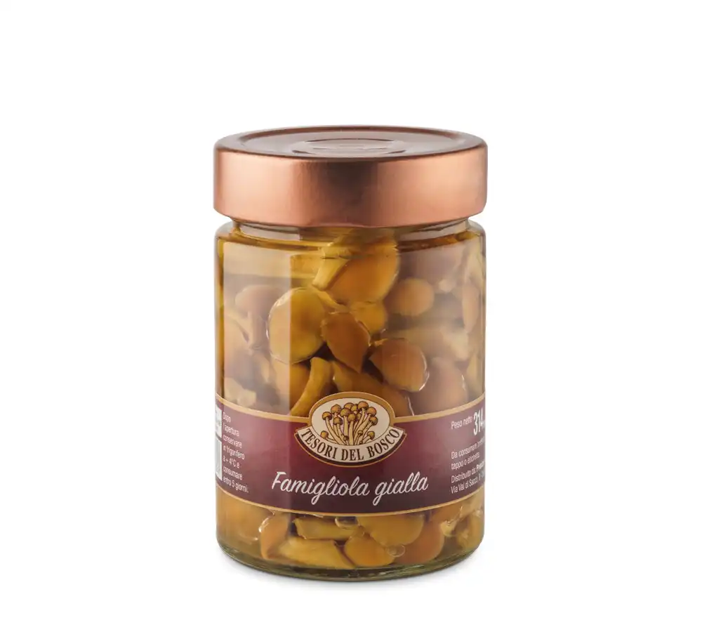 vaso-da-314ml-di-funghi-nameko-famigliola-gialla-sottolio-Tesori-del-bosco